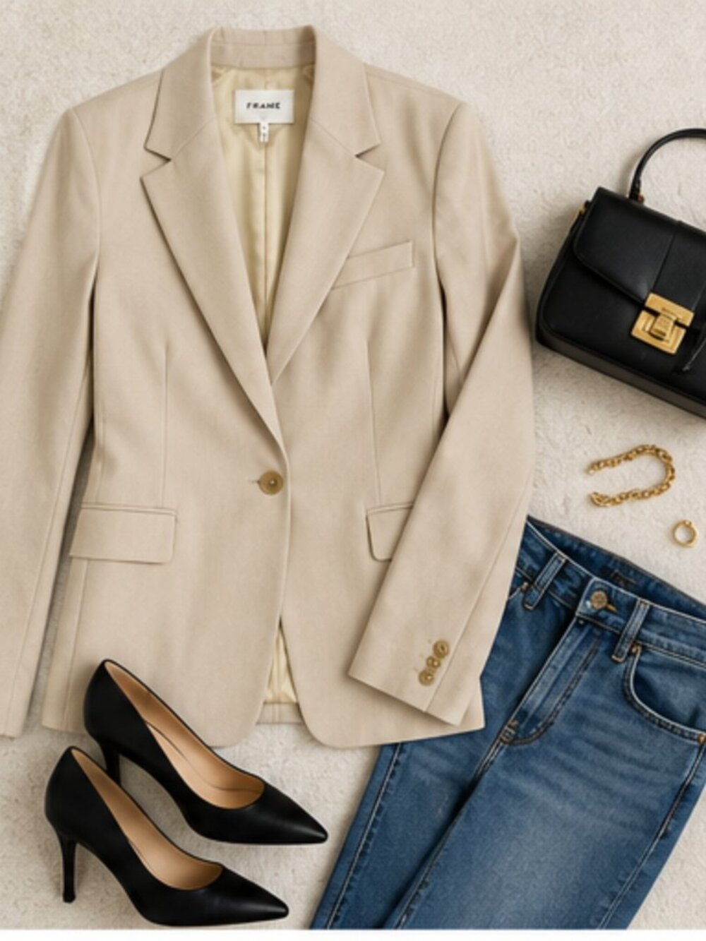 FRAME Beige Single Button Blazer Size 4 NWT